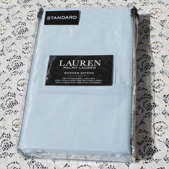 Ralph Lauren Dunham Sateen 100% Cotton Set of 2 Pillowcases Celestial Blue - Picture 2 of 8